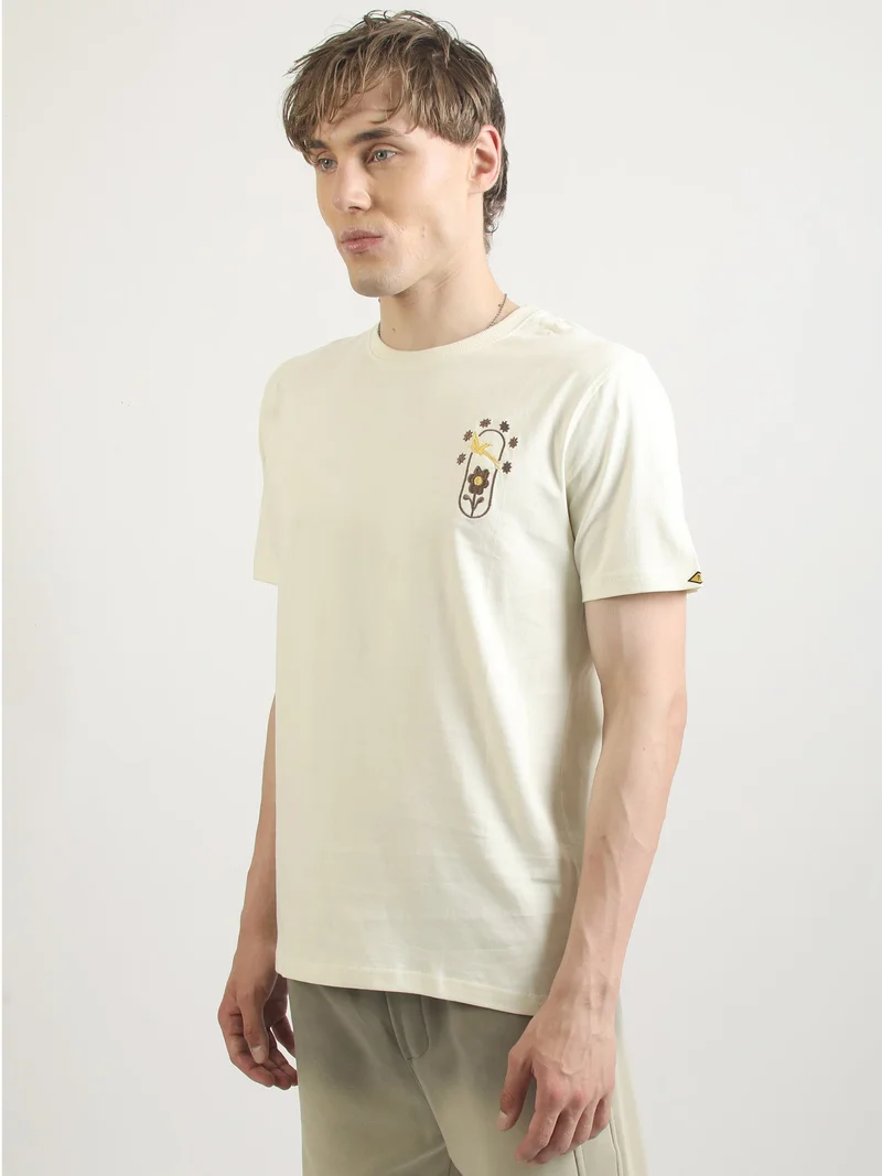 Maniac  Maniac Mens Printed Round Neck Half Sleeve Black and Brown Cotton T-Shirt for Men | Best Price UAE