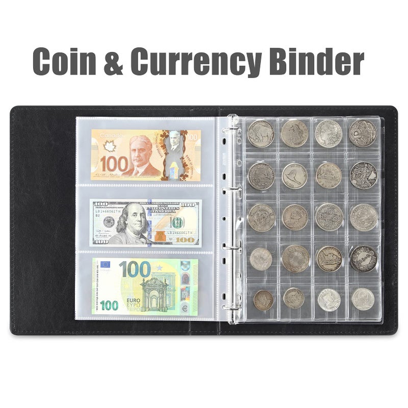 MUDOR Coin and Currency Collection Book Album, Include 130 Pockets Coin Collecting Book Holder, 60 Pockets Paper Money Currency Collection Supplies Holders - Image 2