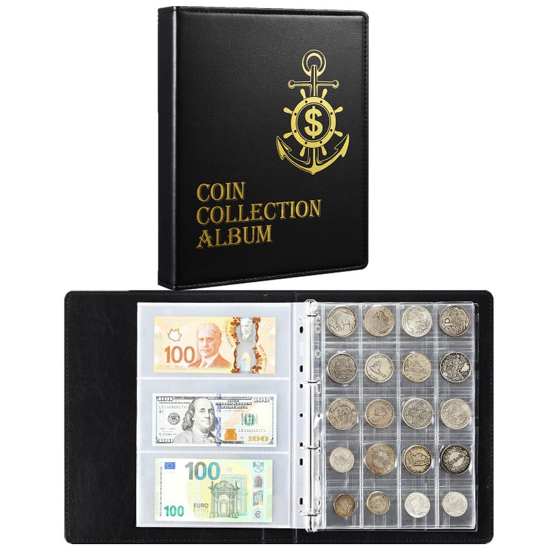 MUDOR Coin and Currency Collection Book Album, Include 130 Pockets Coin Collecting Book Holder, 60 Pockets Paper Money Currency Collection Supplies Holders - Image 1