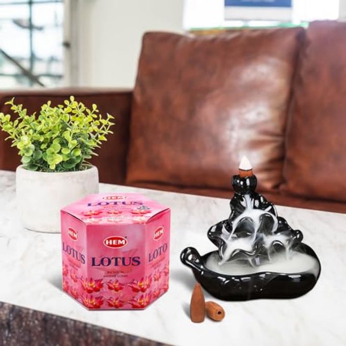 HEM Lotus Backflow Brown Incense Cones | Long Lasting Aroma for Positivity & Pure Air | Pure Herbs, Wood Powder | Aromatherapy For Stress Relief, Air Purifier & Cleansing | Gift Set Pack of 40 cones - Image 3