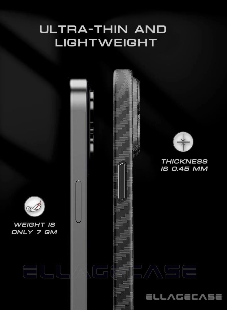 ELLAGECASE حافظة لجهاز آيفون 14 برو ماكس، كربون أسود، حماية قوية للكاميرا، رقيقة للغاية وخفيفة الوزن، كربون مغطى بالبلاستيك، متوافقة مع ماغسيف والشحن اللاسلكي - Image 4