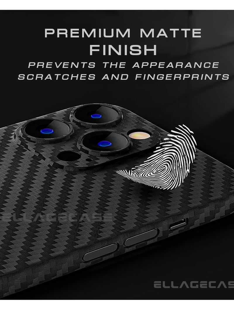 ELLAGECASE حافظة لجهاز آيفون 14 برو ماكس، كربون أسود، حماية قوية للكاميرا، رقيقة للغاية وخفيفة الوزن، كربون مغطى بالبلاستيك، متوافقة مع ماغسيف والشحن اللاسلكي - Image 3