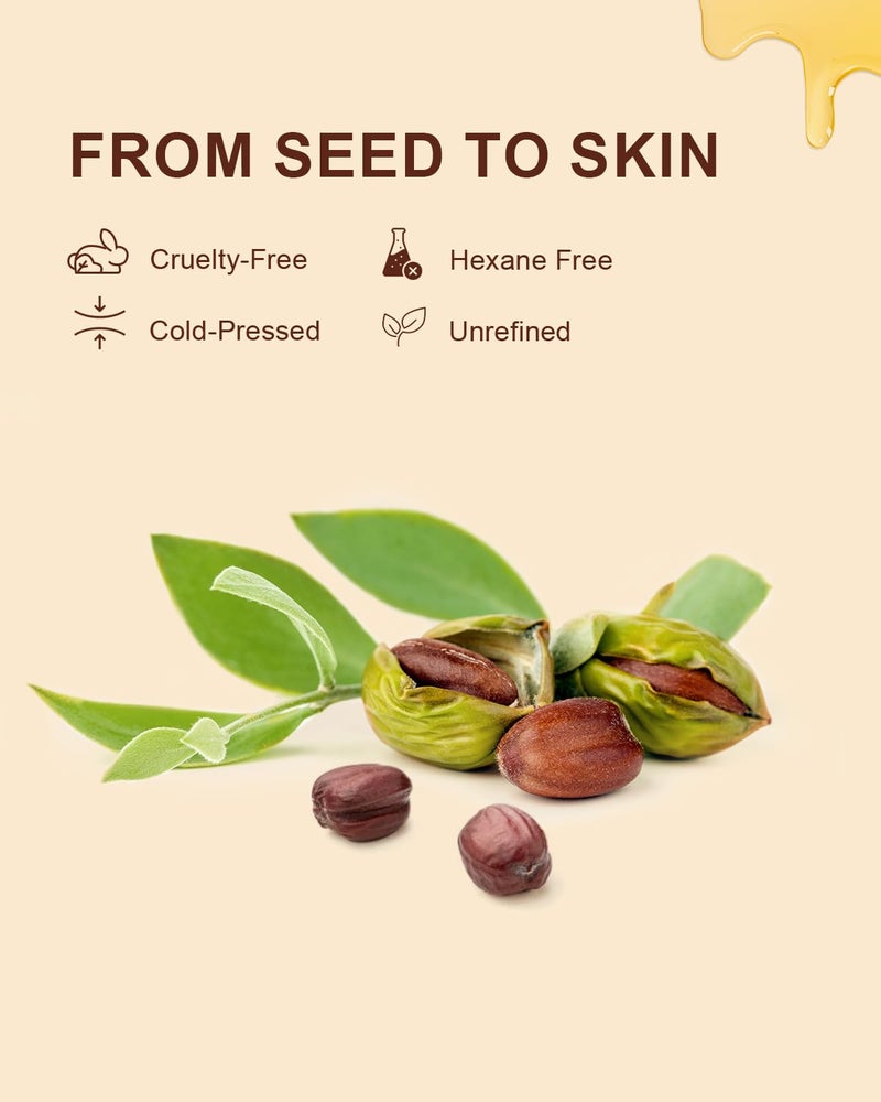 Yoken USDA Organic Jojoba Oil Cold Pressed 8 fl oz, 100% Pure & Natural Unrefined Jojoba Oil for Face Hair & Skin Massage, Hexane Free, Deeply Moisturizing Body Carrier oils Multi-Purpose Serum - Image 4