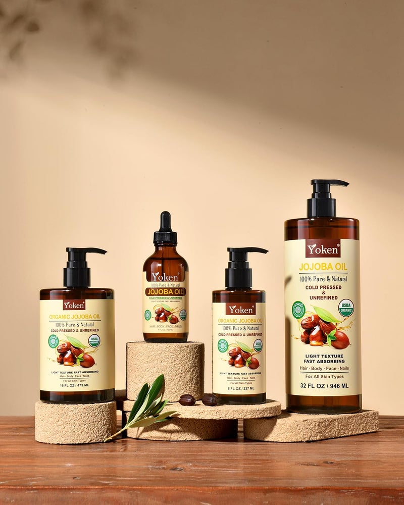 Yoken USDA Organic Jojoba Oil Cold Pressed 8 fl oz, 100% Pure & Natural Unrefined Jojoba Oil for Face Hair & Skin Massage, Hexane Free, Deeply Moisturizing Body Carrier oils Multi-Purpose Serum - Image 5