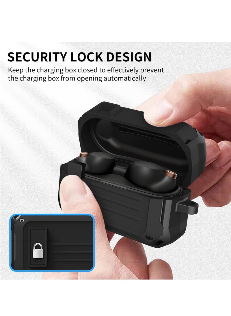 Suntown Case for Sony WF-1000XM4(2021), with Secure Lock Armor Series Military Protective Cover Full-Body Shockproof Shell with Keychain (Black) - Image 2