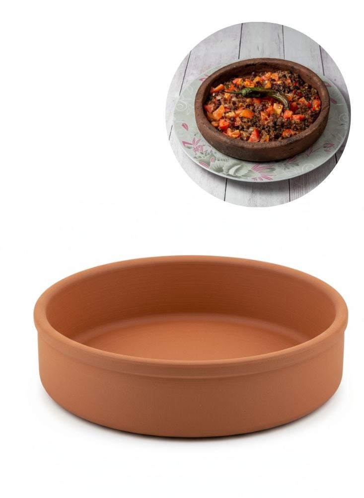 Clay Round Clay Baking Dish – Rustic Oven Safe Clay Bowl - Image 1
