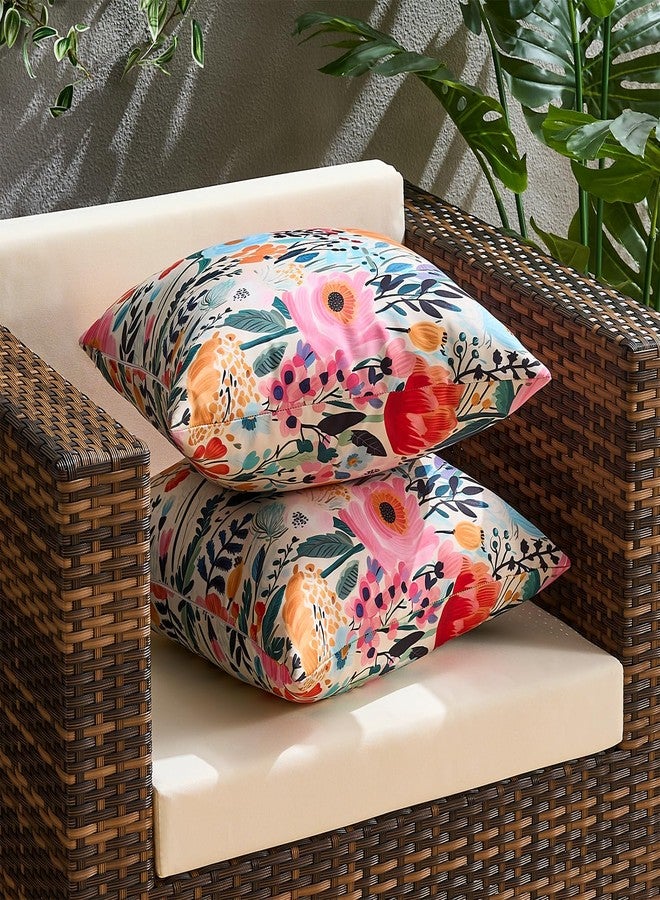 KWLET Outdoor Waterproof Throw Pillow Covers Set of 2 Floral Printed Blue Pink Orange Red Flower Pillowcase Farmhouse Outdoor Pillow Covers Square 18x18 Inch for Sofa Garden Patio Funiture Bench - Image 4