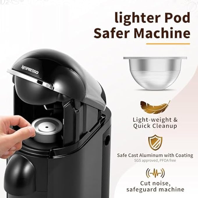 Azonee Stainless Steel Refillable Coffee Pods Refillable Stainless Steel Coffee Capsule Compatible For Nespresso Vertuoline Reusable Pods Nespresso Vertuo Plus Machines 70Ml - Image 3