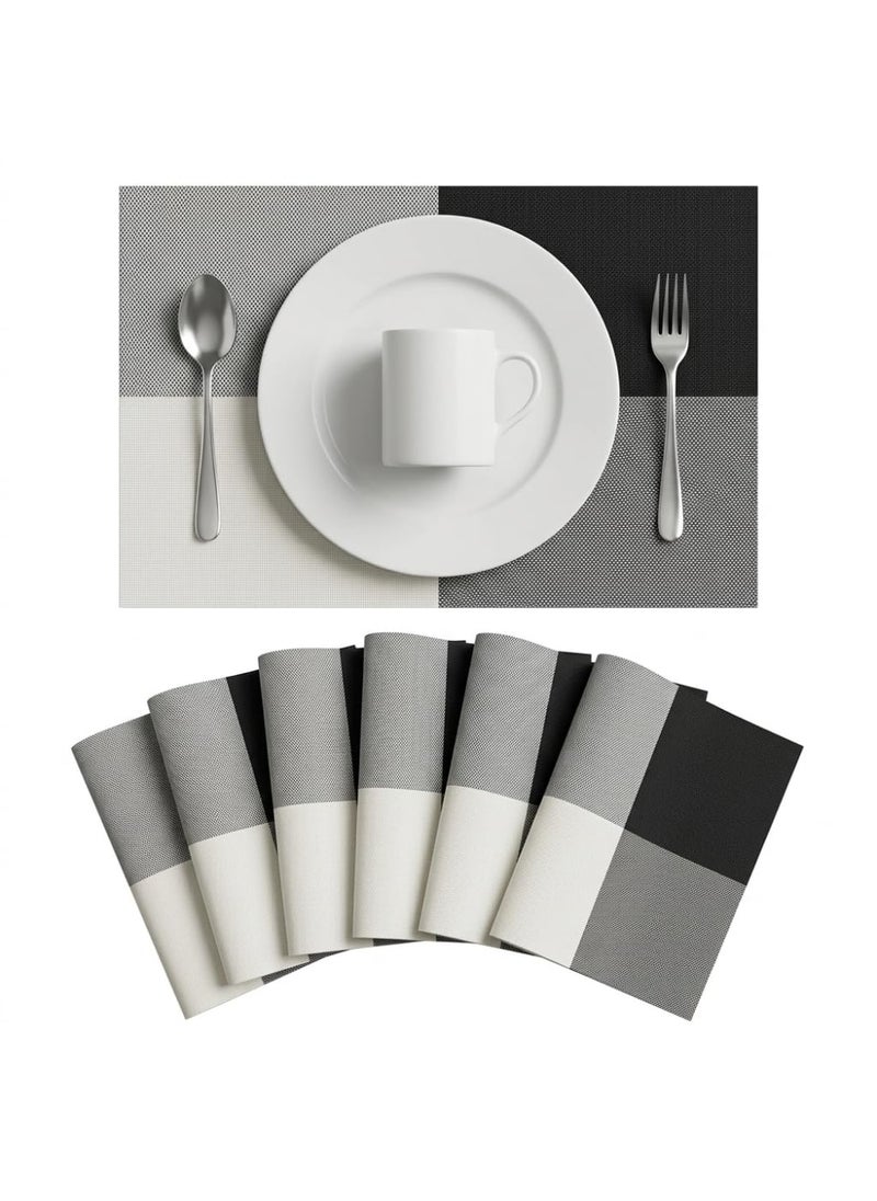 6-Piece PVC Table Placemats Set, Waterproof and Stain Resistant Dining Table Mats, Easy to Clean Heat Resistant Tableware Pads - Grey - 45x30x0.1 سم - Image 1