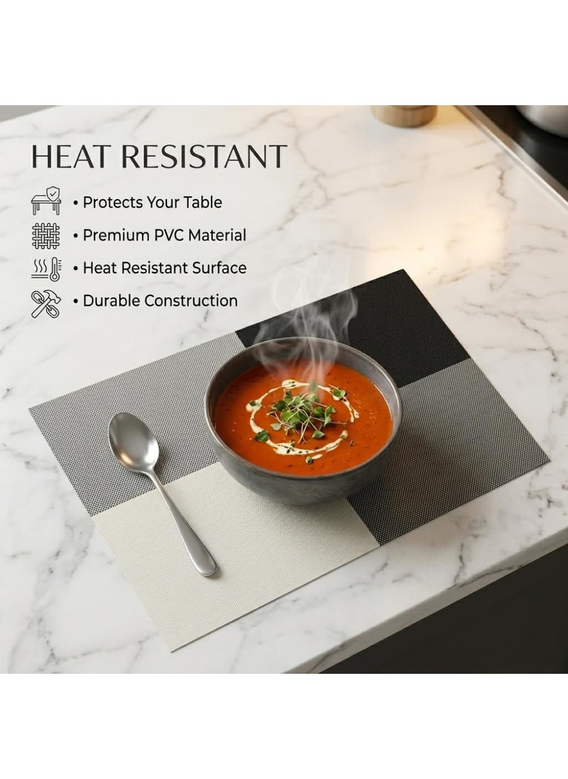 6-Piece PVC Table Placemats Set, Waterproof and Stain Resistant Dining Table Mats, Easy to Clean Heat Resistant Tableware Pads - Grey - 45x30x0.1 سم - Image 3
