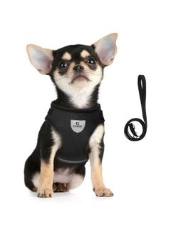 Kuber Industries Dog Harness With Adjustable Leash|Breathable Polyester Mesh Fabric |Xl Size|Ht-844|Comfortable No-Pull Grip|Quick Release Buckles|Black  - Image 1