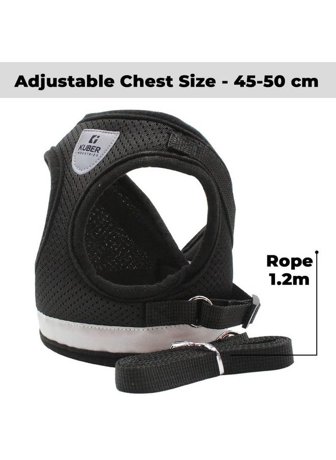 Kuber Industries - Dog Harness With Adjustable Leash|Breathable Polyester Mesh Fabric |Xl Size|Ht-844|Comfortable No-Pull Grip|Quick Release Buckles|Black - Image 1