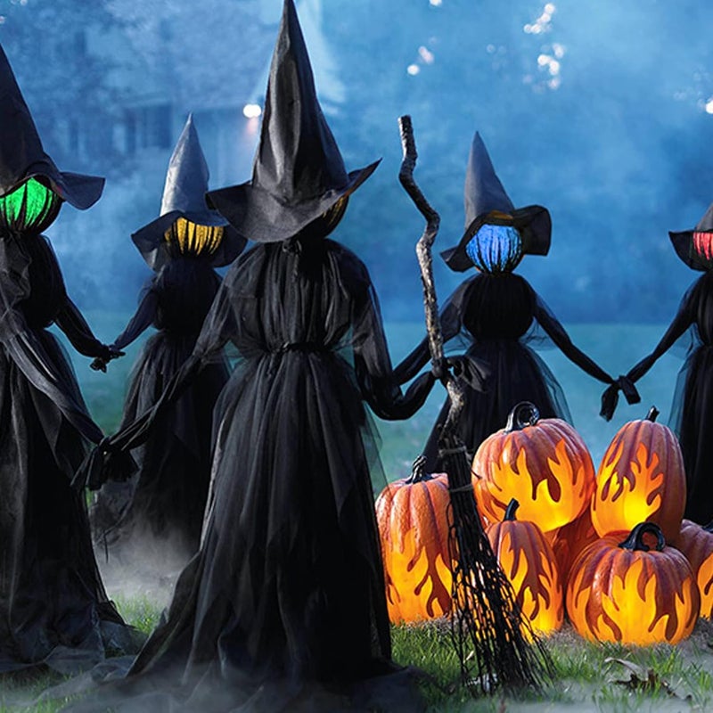 woobles Set of 3 Witch Halloween Decorations 59 inch Light-Up Halloween Witches with Stakes Sound-Activated Sensor Life Size Colour One Size Colour One Size - Image 4