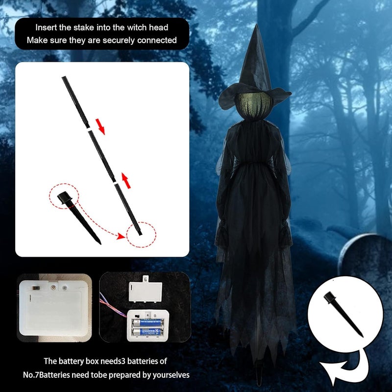 woobles Set of 3 Witch Halloween Decorations 59 inch Light-Up Halloween Witches with Stakes Sound-Activated Sensor Life Size Colour One Size Colour One Size - Image 3