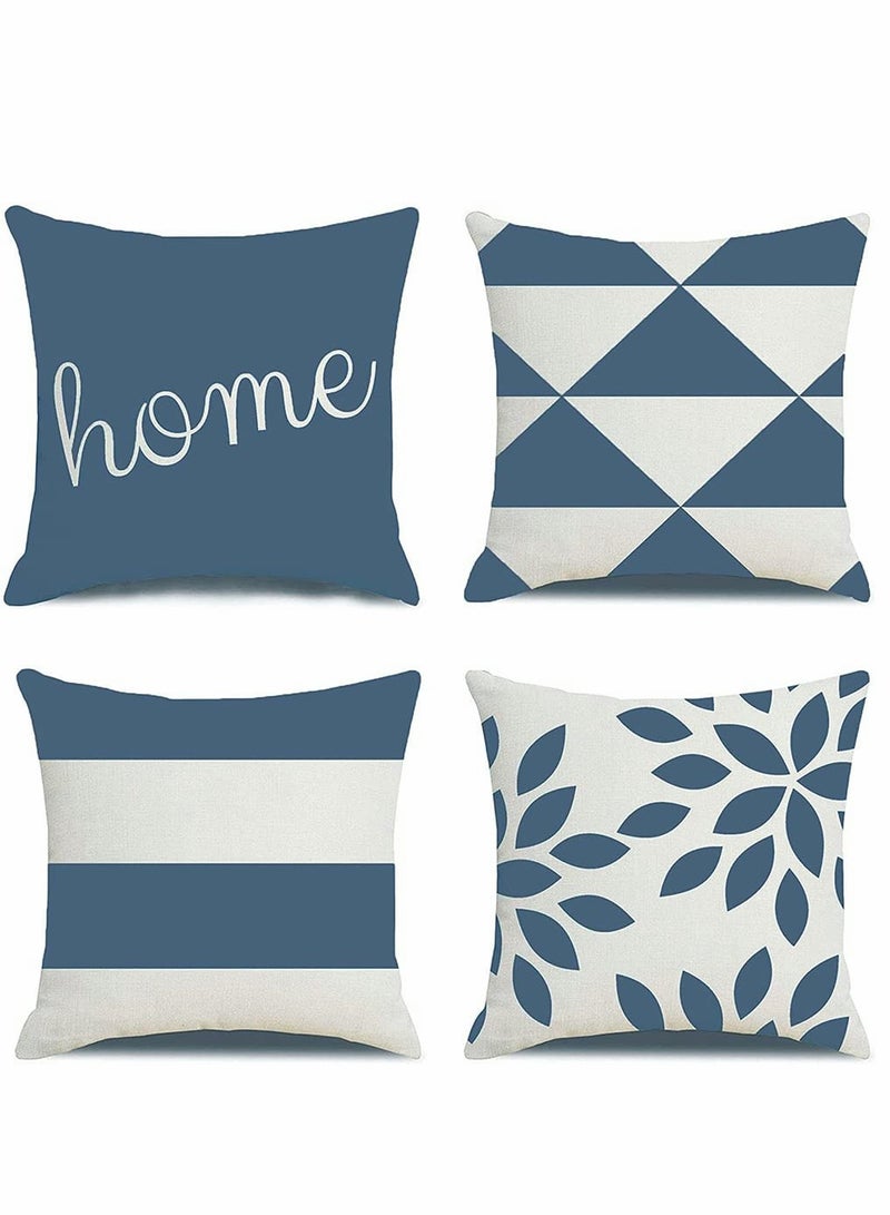 Throw Pillow Covers, 4 Pcs Cotton Linen Farmhouse Home Decor Square Geometric Abstract Accent Pillow Cover Decorative Cushion Modern Outdoor Indoor Pillow Case for Couch Sofa Chair - Image 1