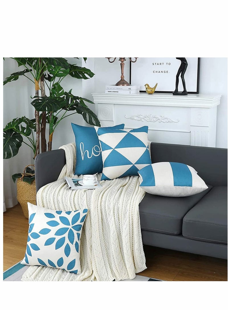 Throw Pillow Covers, 4 Pcs Cotton Linen Farmhouse Home Decor Square Geometric Abstract Accent Pillow Cover Decorative Cushion Modern Outdoor Indoor Pillow Case for Couch Sofa Chair - Image 5