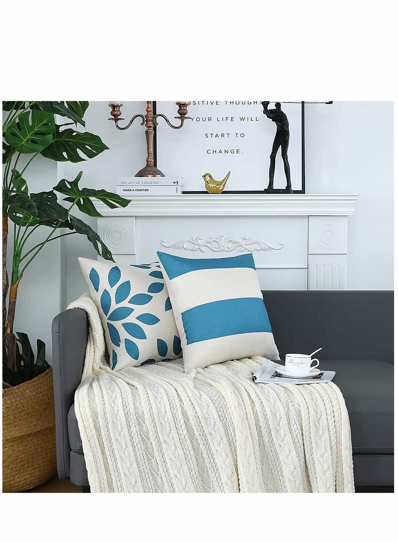 Throw Pillow Covers, 4 Pcs Cotton Linen Farmhouse Home Decor Square Geometric Abstract Accent Pillow Cover Decorative Cushion Modern Outdoor Indoor Pillow Case for Couch Sofa Chair - Image 3
