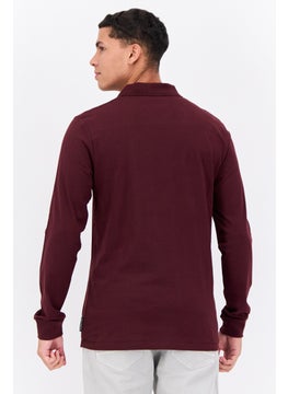 French Connection Men Regular Fit Long Sleeves Brand Logo Polo Shirt, Maroon  - Image 3
