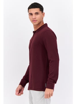 French Connection Men Regular Fit Long Sleeves Brand Logo Polo Shirt, Maroon  - Image 2