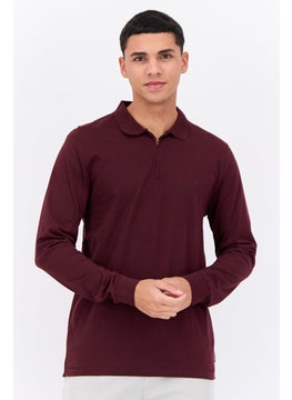 French Connection Men Regular Fit Long Sleeves Brand Logo Polo Shirt, Maroon  - Image 1