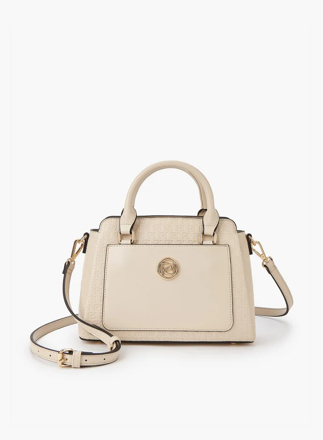 Monogram Embossed Tote Bag with Double Handle and Zip Closure