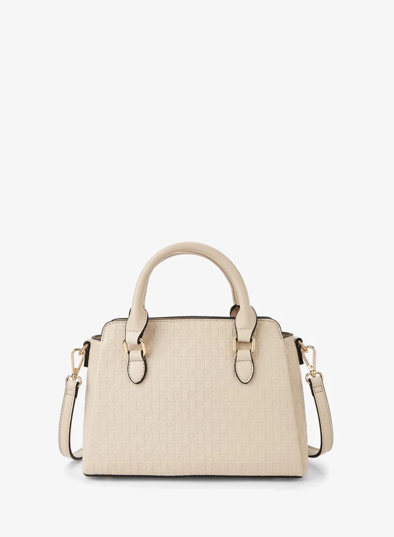 Paprika BEIGE Monogram Embossed Tote Bag with Double Handle and Zip Closure for Women | Best Price UAE