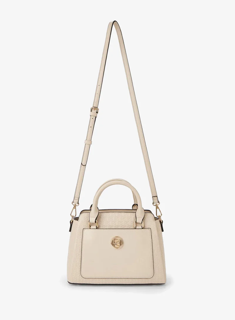 Paprika BEIGE Monogram Embossed Tote Bag with Double Handle and Zip Closure for Women | Best Price UAE