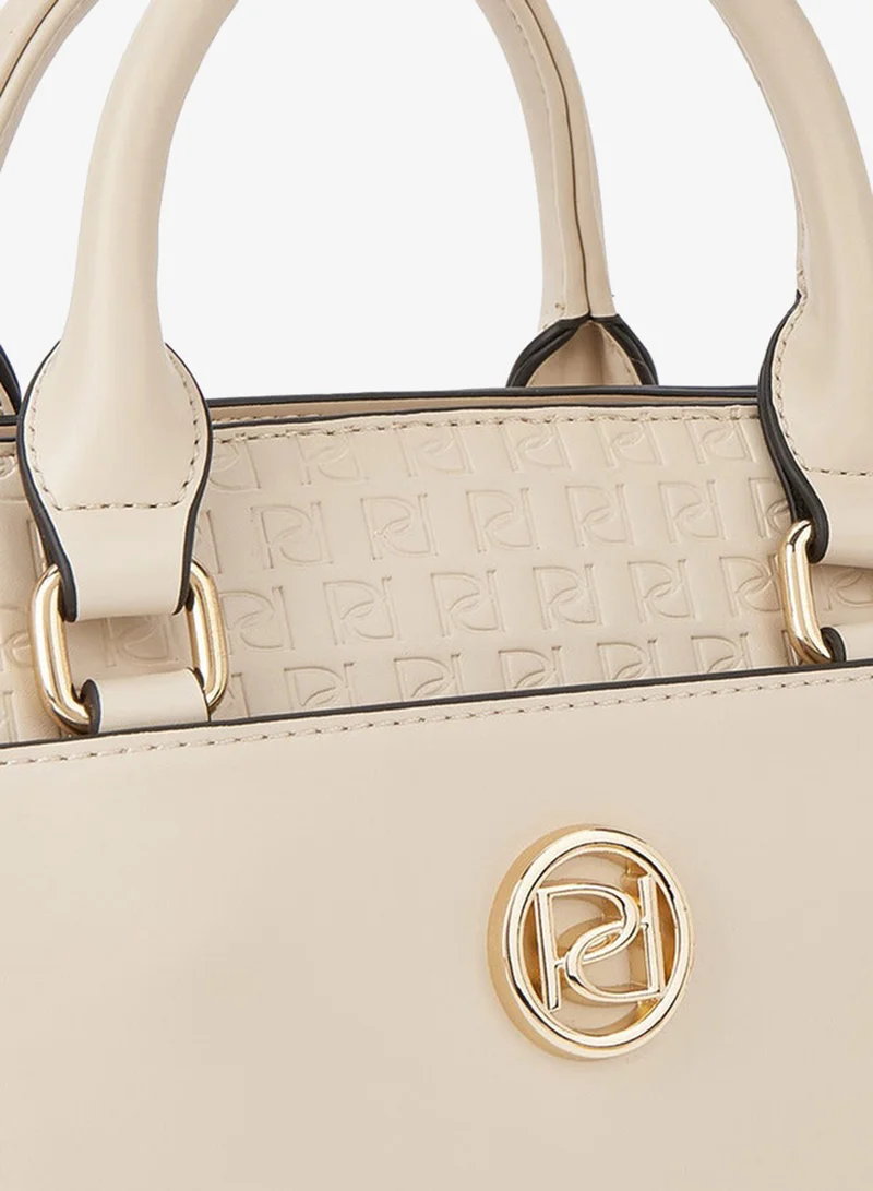 Paprika BEIGE Monogram Embossed Tote Bag with Double Handle and Zip Closure for Women | Best Price UAE