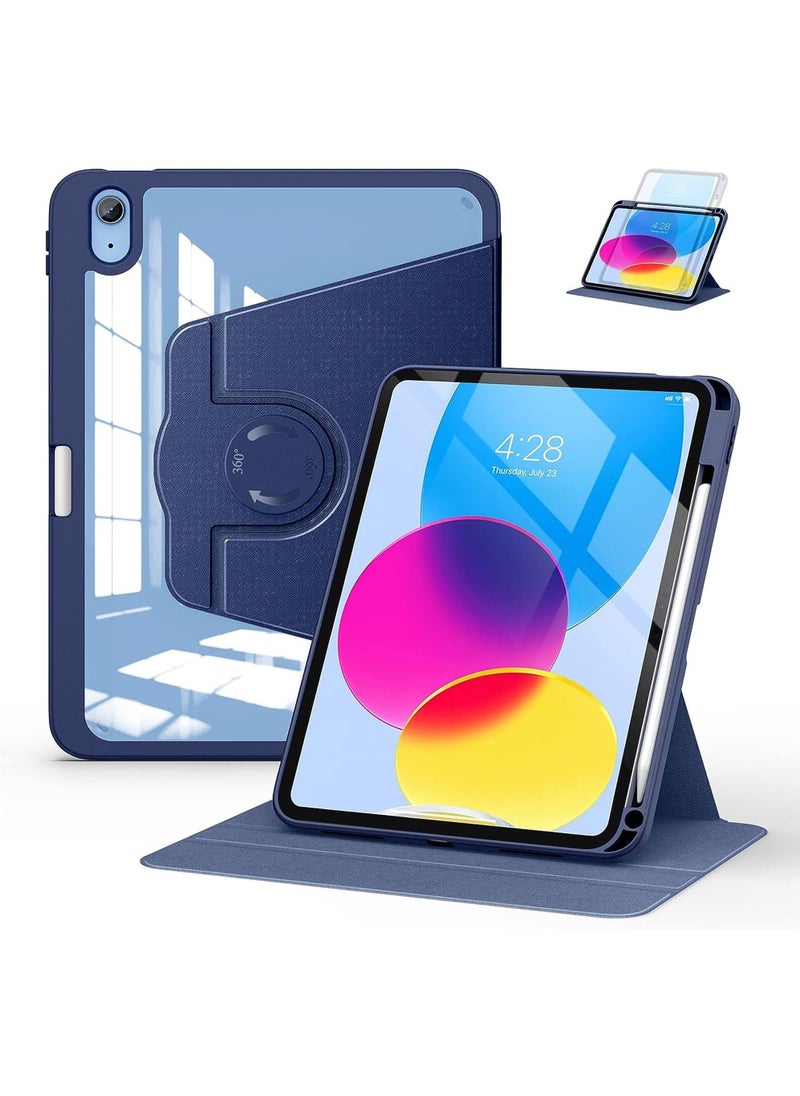 روك بو - جراب دوار لجهاز iPad Air 11 بوصة (M3/M2) 2025/2024، جراب iPad Air 5 10.9 بوصة (2022)/Air 4 10.9 بوصة (2020) مع حامل قلم رصاص، حامل ثلاثي الطيات، غطاء مقاوم للصدمات يدور 360 درجة، ظهر شفاف، تنبيه/سكون تلقائي - Image 1