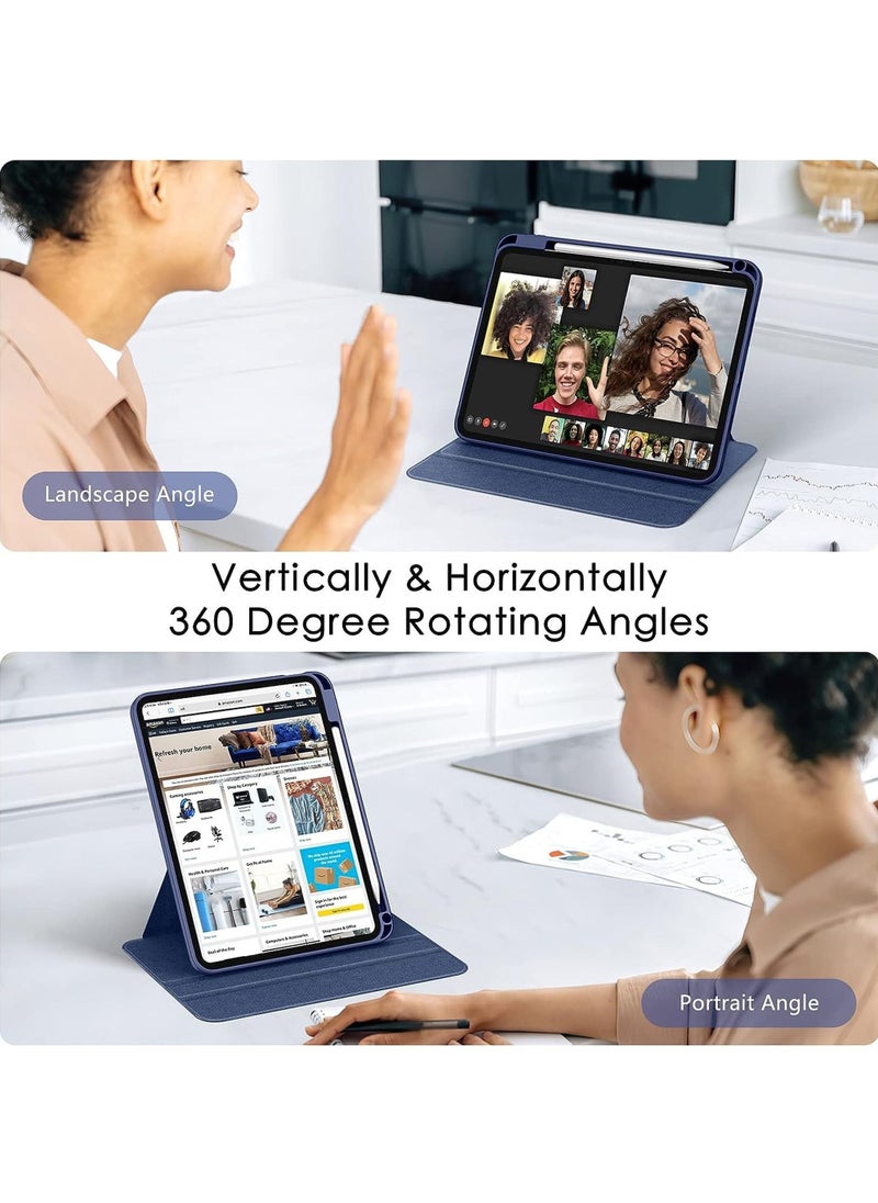 روك بو - جراب دوار لجهاز iPad Air 11 بوصة (M3/M2) 2025/2024، جراب iPad Air 5 10.9 بوصة (2022)/Air 4 10.9 بوصة (2020) مع حامل قلم رصاص، حامل ثلاثي الطيات، غطاء مقاوم للصدمات يدور 360 درجة، ظهر شفاف، تنبيه/سكون تلقائي - Image 1