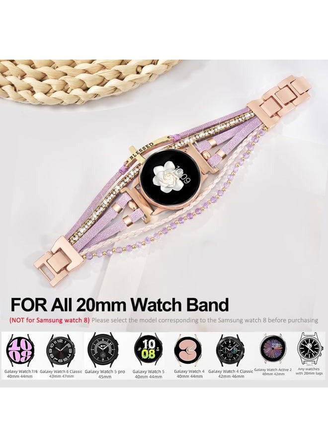 Fancywrist Boho Leather Bracelet for Samsung Galaxy Watch 7/6/5/4 Band 40 44mm Women, 20mm Handmade Multilayer Adjustable Bracelets Strap for Galaxy Watch 6 Classic 43mm/Watch 5 Pro / Watch4 Classic 42mm/Active2 - Image 5