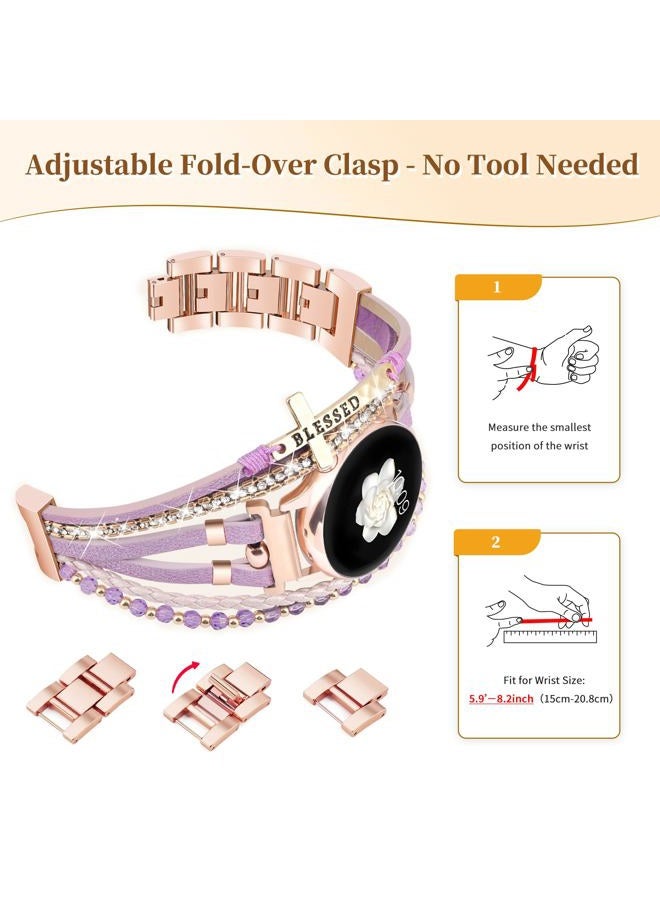 Fancywrist Boho Leather Bracelet for Samsung Galaxy Watch 7/6/5/4 Band 40 44mm Women, 20mm Handmade Multilayer Adjustable Bracelets Strap for Galaxy Watch 6 Classic 43mm/Watch 5 Pro / Watch4 Classic 42mm/Active2 - Image 3