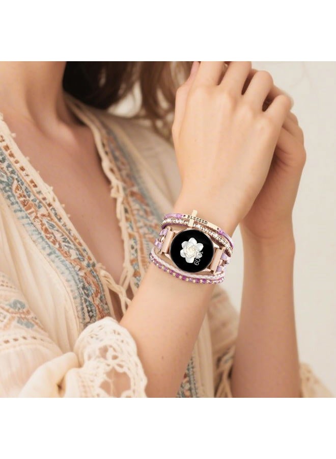 Fancywrist Boho Leather Bracelet for Samsung Galaxy Watch 7/6/5/4 Band 40 44mm Women, 20mm Handmade Multilayer Adjustable Bracelets Strap for Galaxy Watch 6 Classic 43mm/Watch 5 Pro / Watch4 Classic 42mm/Active2 - Image 2