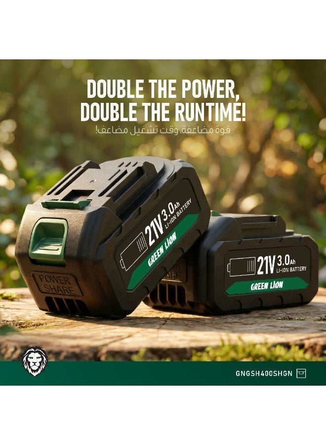 جرين ليون مقص تقليم كهربائي لاسلكي بمحرك بدون فحمات وقوة 400 واط، مقص لأغصان الأشجار مع بطاريتين ليثيوم أيون قابلة للشحن سعة 3.0 أمبير، قطر قطع 27 مم - أخضر/أسود - Image 5