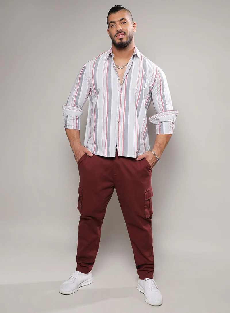 Instafab Plus Instafab Plus Men's Multicolour Multitrack Striped Button Up Plus-Size Fit Shirt For Casual Wear | Cotton Shirt Crafted With Regular Sleeve & Comfort Fit For Everyday Wear