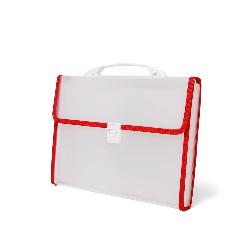 Neomate Expanding File Folder with Handle | 13-Pocket A4/FS Size Document and Certificate Organizer | Transparent Accordion Folder | Red - Image 1