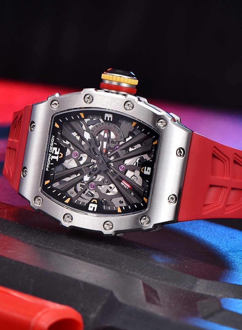 PAGANI DESIGN Men's Quartz Watches Stainless Steel Waterproof Tonneau Wrist Watch for Men with Japan VH65 Movement Silicone Watchband PD1738  - Image 3
