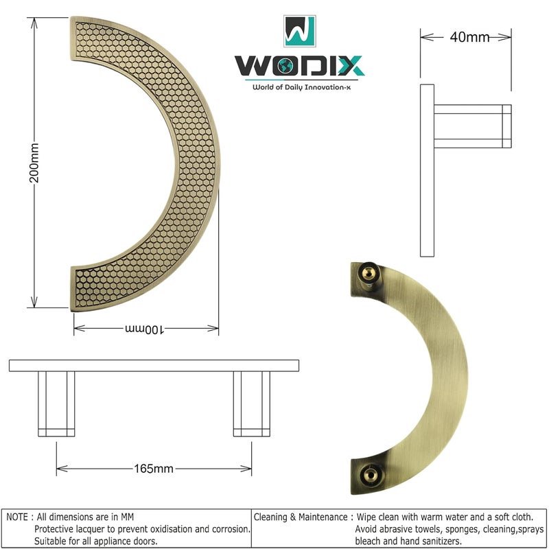 WODIX Classic 8 Inch Round C Shape Door Handle Stainless Steel for Wooden and Glass Door Handle for Main Door (Brass Antique) - Image 3
