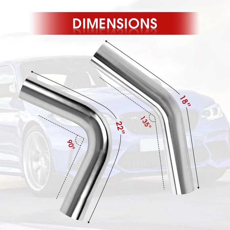 Richeer 2.5 inch O.D. T304 Stainless Steel DIY Custom Exhaust Tubing Mandrel Bend Exhaust Pipe Straight & U-bend Kit (45/90/180 Degree Set of 8) Polished Surface, Universal Fit - Image 4