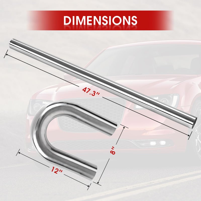 Richeer 2.5 inch O.D. T304 Stainless Steel DIY Custom Exhaust Tubing Mandrel Bend Exhaust Pipe Straight & U-bend Kit (45/90/180 Degree Set of 8) Polished Surface, Universal Fit - Image 3