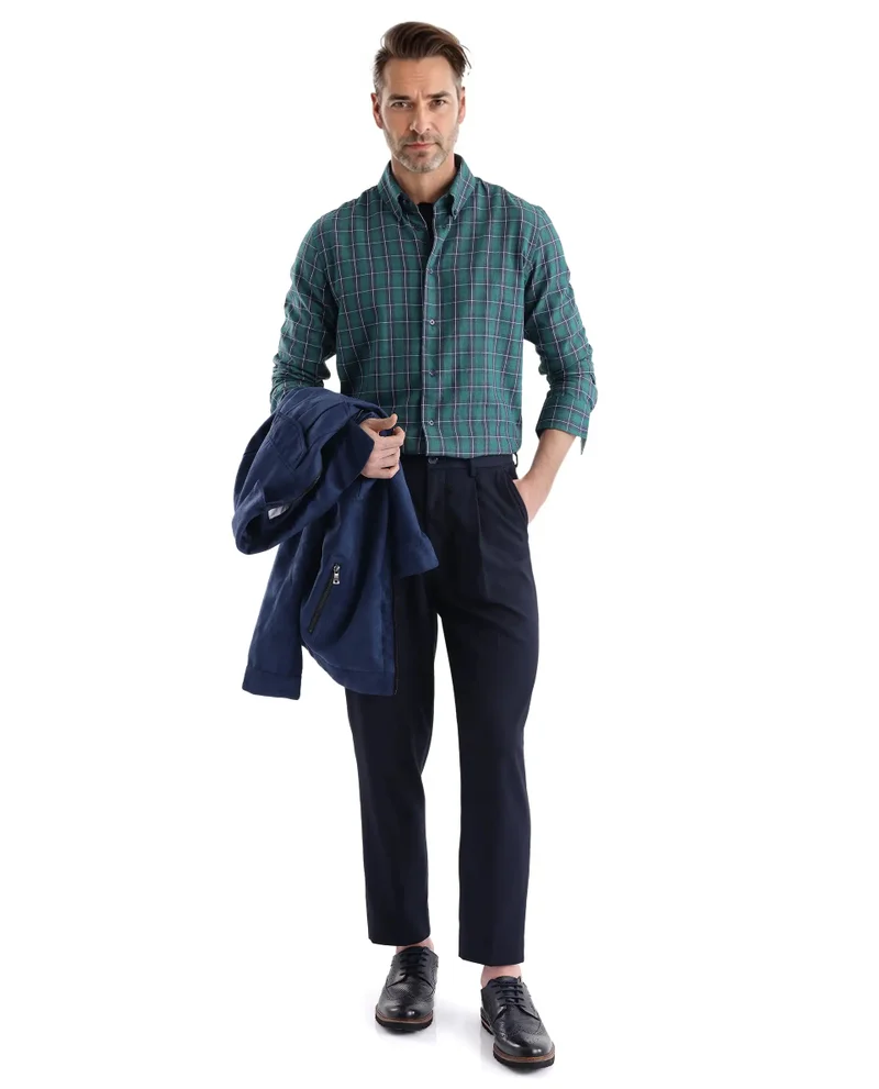 Rare Rabbit Rare Rabbit Men's Zary Dark Green Cotton Fabric Full Sleeve Regular Fit Checks Shirt