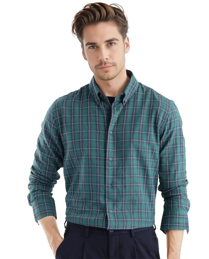 Rare Rabbit Rare Rabbit Men's Zary Dark Green Cotton Fabric Full Sleeve Regular Fit Checks Shirt
