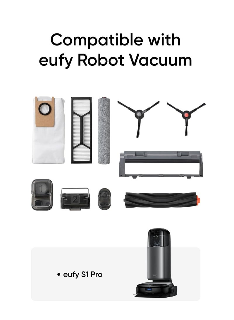 eufy Accessory Kit for Robot Vacuum Omni S1 Pro, 2 Rolling Mops, 4 High-Performance Filters, 3 Dust Bags, 2 Side Brushes, Dirty Water Reservoir Filter, Rolling Brush & Brush Guard, 6-month Maintenance 55 W T29C2 Black - Image 2