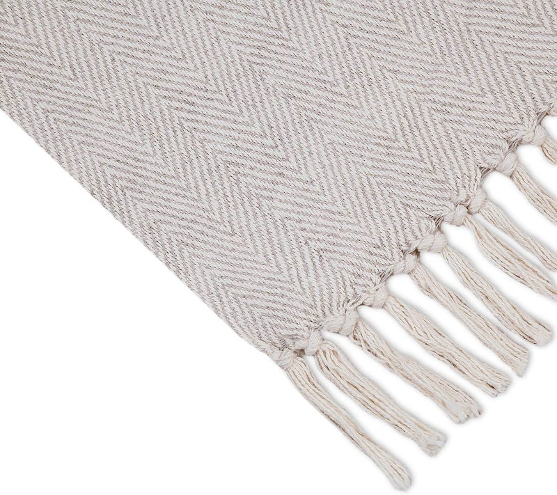 Americanflat 50x60 Cotton Throw Blanket for Couch with Fringe-Decorative Accent for Chairs, Bedrooms, Office and for Outdoor Use, Cream Herringbone - Image 2