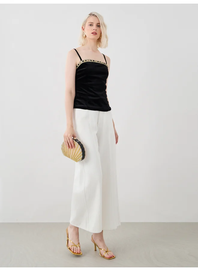 Take Two Take Two Solid Velvet Look Lace Insert Cami Top