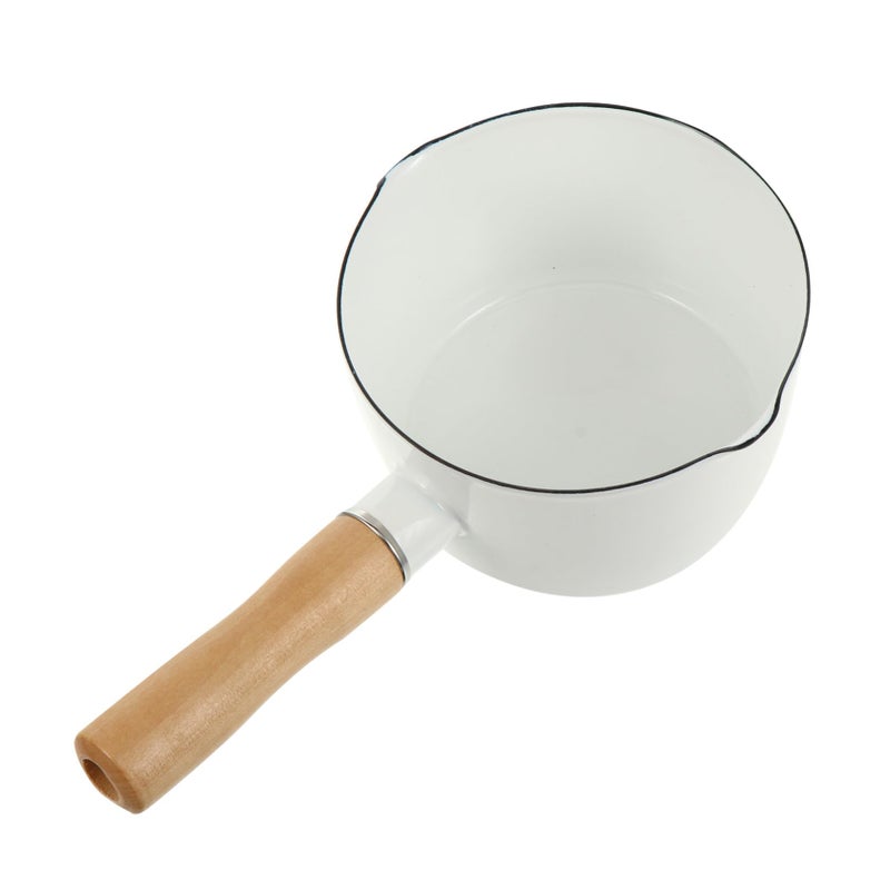Small Enamel Milk Pan Non Stick Saucepan With Wooden Handle Easy Clean - Image 2