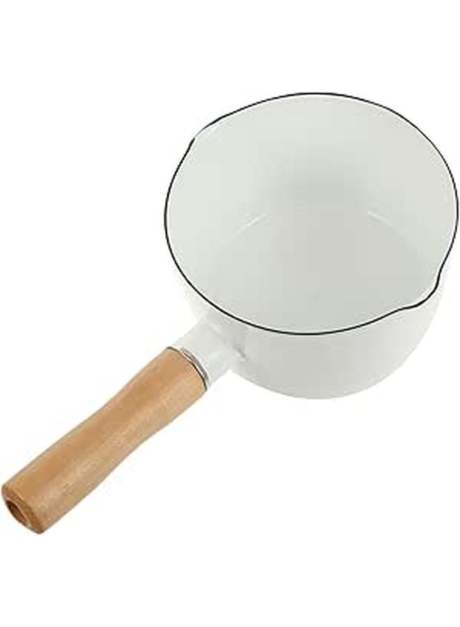 Small Enamel Milk Pan Non Stick Saucepan With Wooden Handle Easy Clean - Image 1