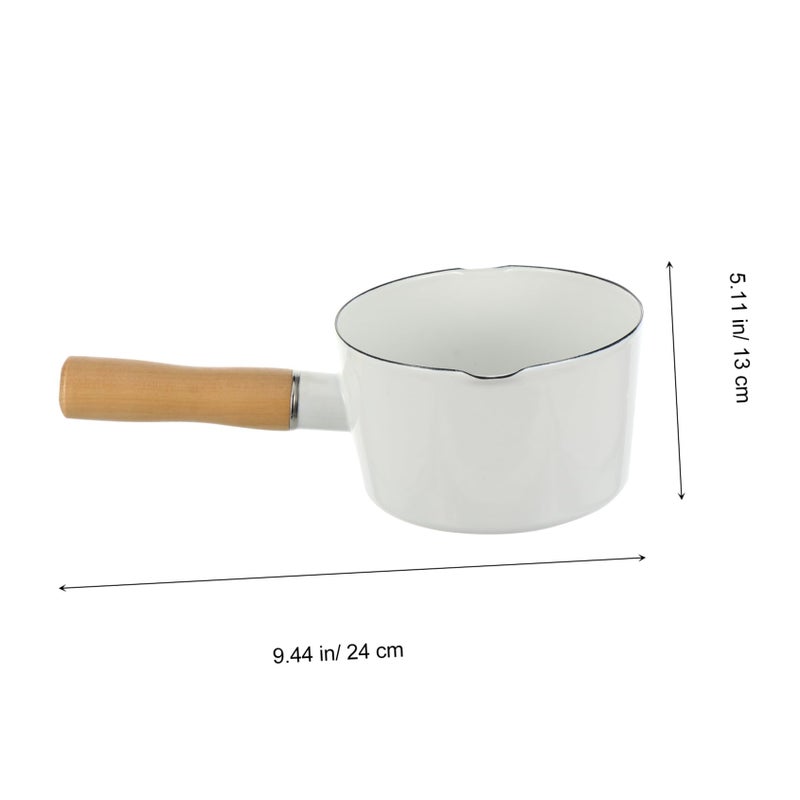 Small Enamel Milk Pan Non Stick Saucepan With Wooden Handle Easy Clean - Image 3