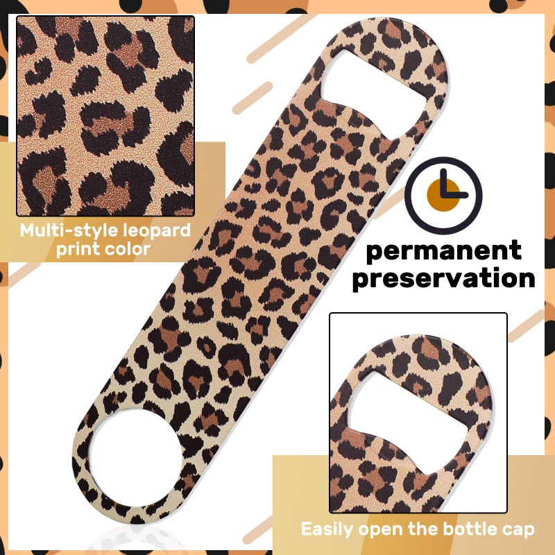 Vesici 4 Pcs Flat Bottle Opener Heavy Duty Stainless Steel Bottle Opener Beer Flask Tools for Kitchen Bar Restaurant, 7 Inches(Leopard Print) - Image 3