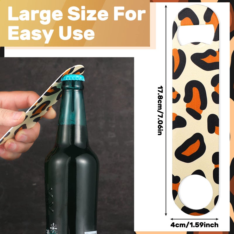 Vesici 4 Pcs Flat Bottle Opener Heavy Duty Stainless Steel Bottle Opener Beer Flask Tools for Kitchen Bar Restaurant, 7 Inches(Leopard Print) - Image 2